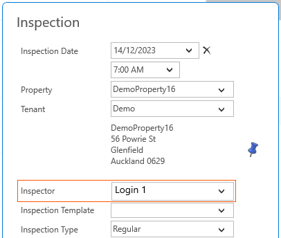 Choose your inspector when creating an inspection